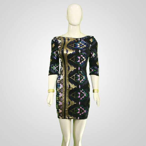 Vintage River Island Sequin Party Dress, 1990s, Black & Gold - Picture 1 of 4